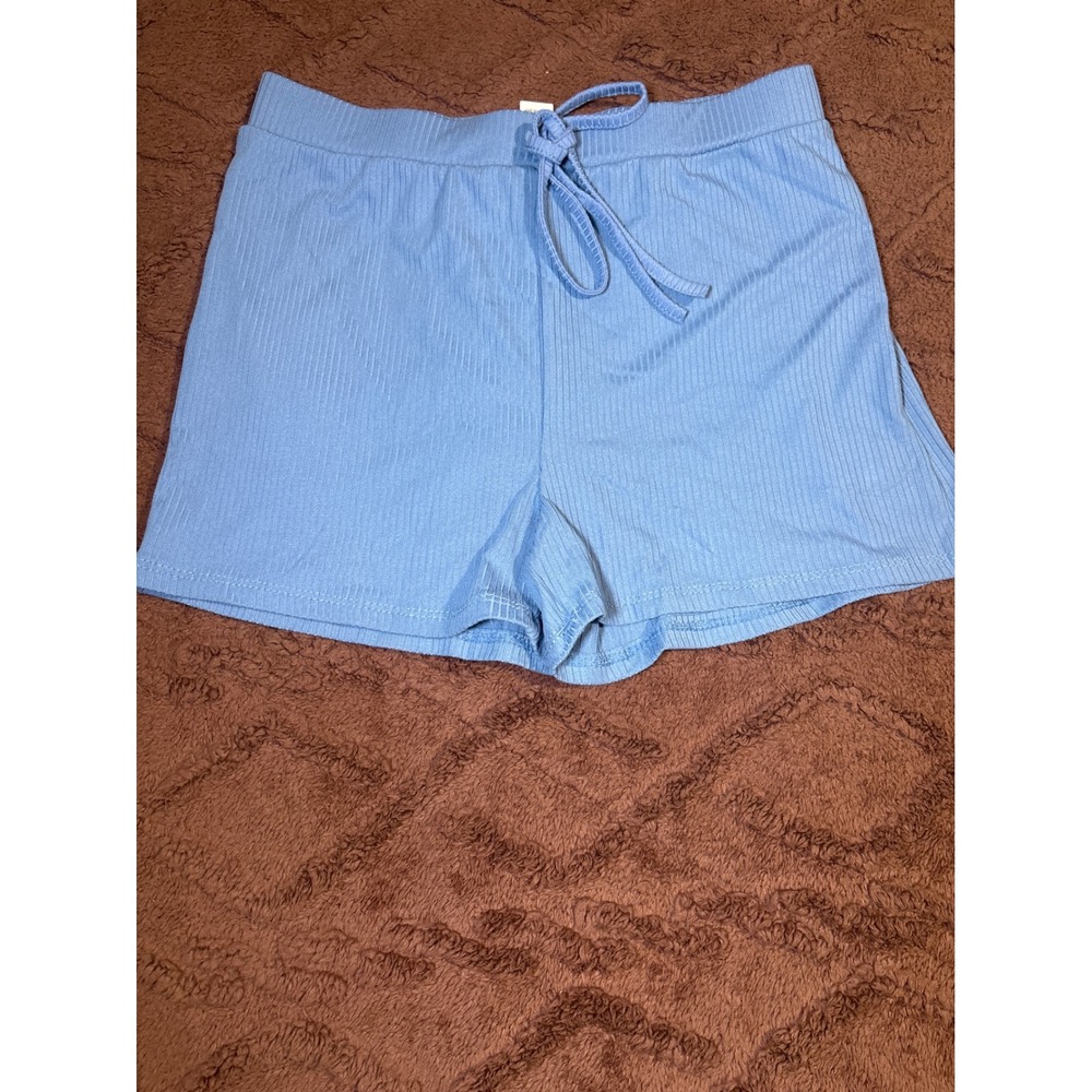 Capella Light Blue Ribbed Lounge Shorts Elastic Waist Drawstring Size Large